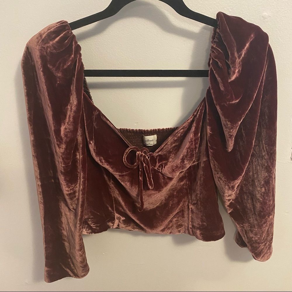 ARITZIA Wilfred Novella Long-sleeve Velvet Velour Blouse Truffle Brown ~ sz 4 47 - Picture 2 of 9